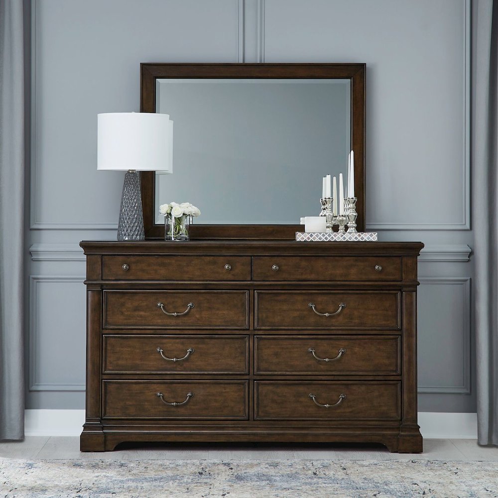 Bedroom Set - King Poster Bed, Dresser & Mirror, Charging Nightstand