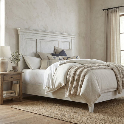 Antique White, Tobacco Top King Headboard, Solid Wood Frame, Farmhouse Design
