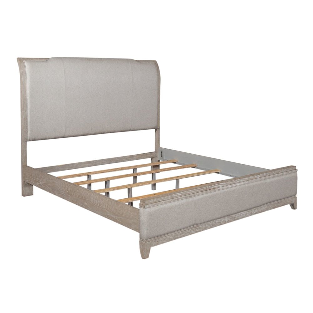 Belmar California King Bed, Dresser & Mirror - Washed Taupe & Silver Champagne