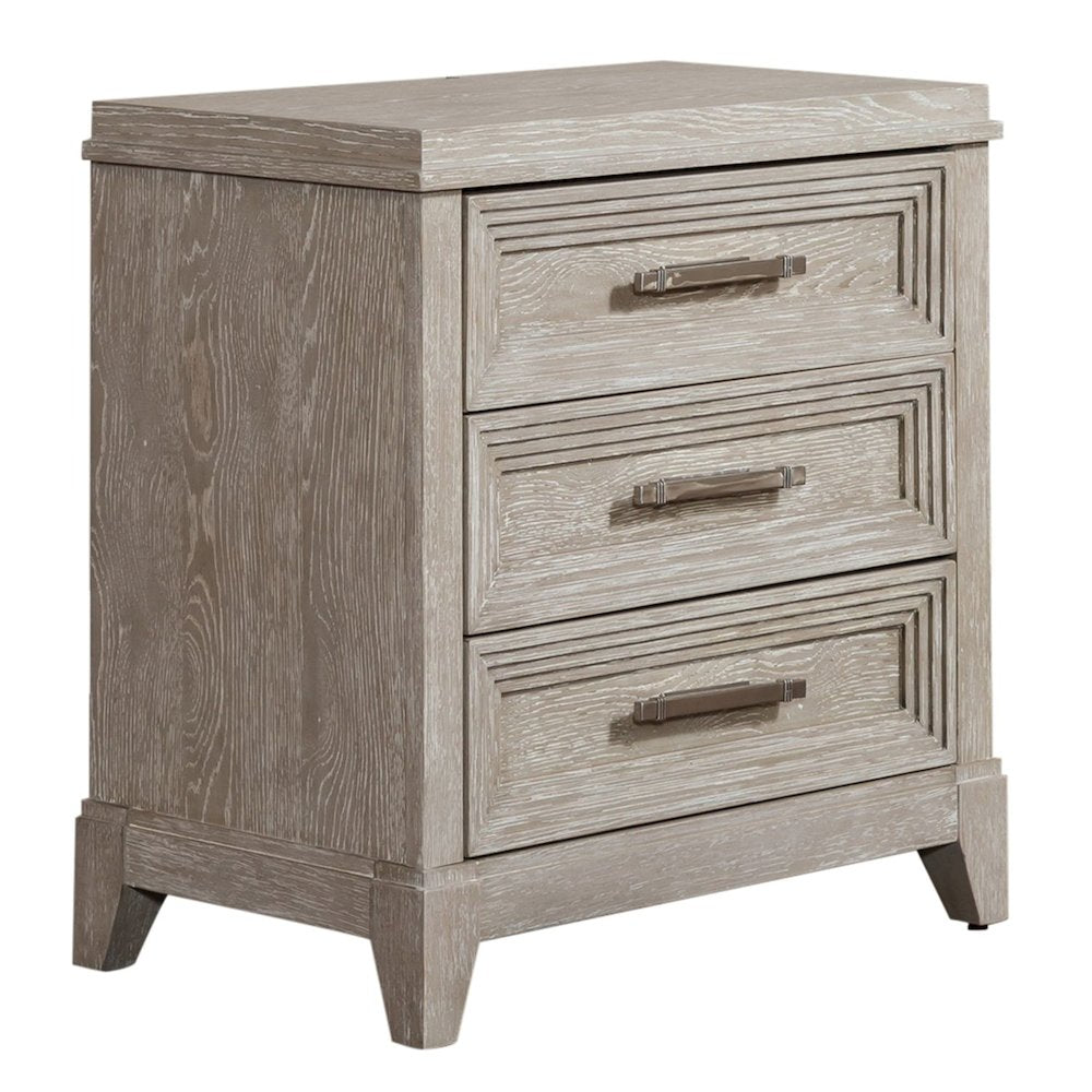 California King Panel Bed, Dresser & Mirror - Washed Taupe & Silver Champagne