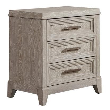 California King Panel Bed, Dresser & Mirror - Washed Taupe & Silver Champagne
