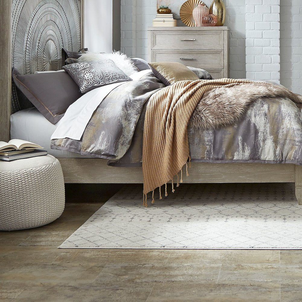 King Panel Bed in Rubberwood Solids w/ Split Heart Oak Veneers