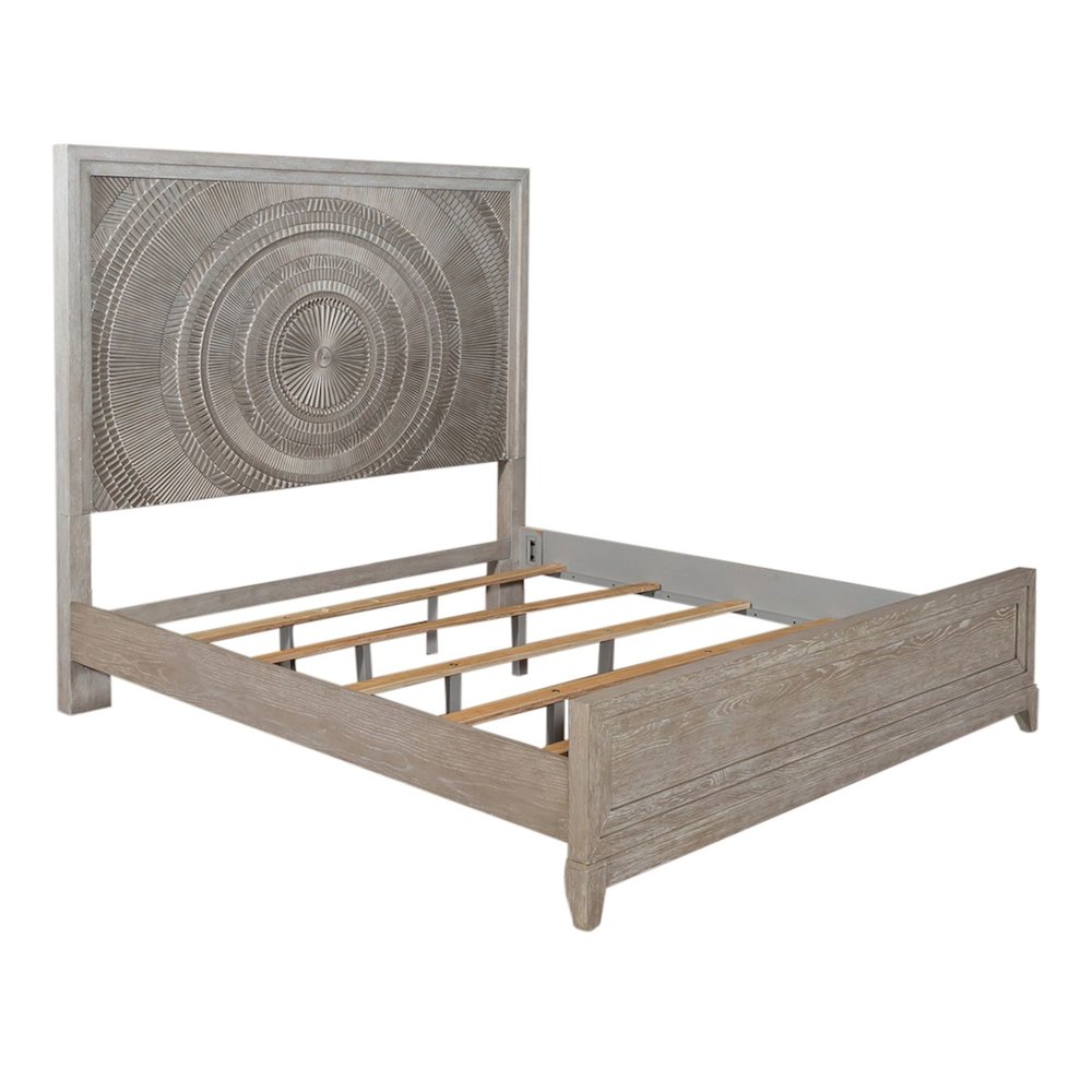 King Panel Bed in Rubberwood Solids w/ Split Heart Oak Veneers
