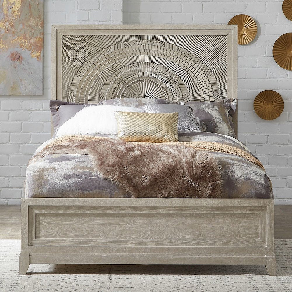 King Panel Bed in Rubberwood Solids w/ Split Heart Oak Veneers