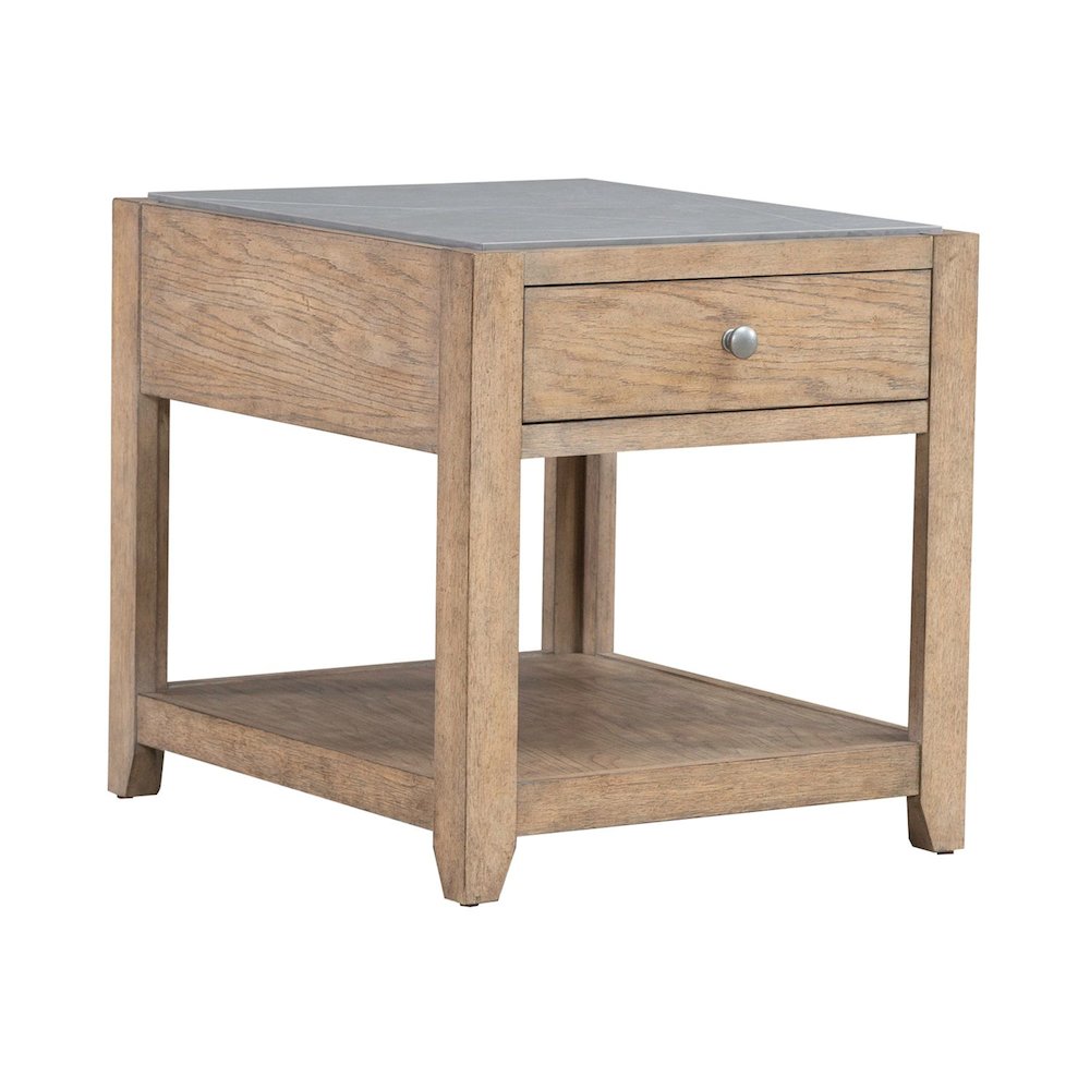 Millstone End Table with Unique Tile Top for Living Room - Nutmeg Oak Wood