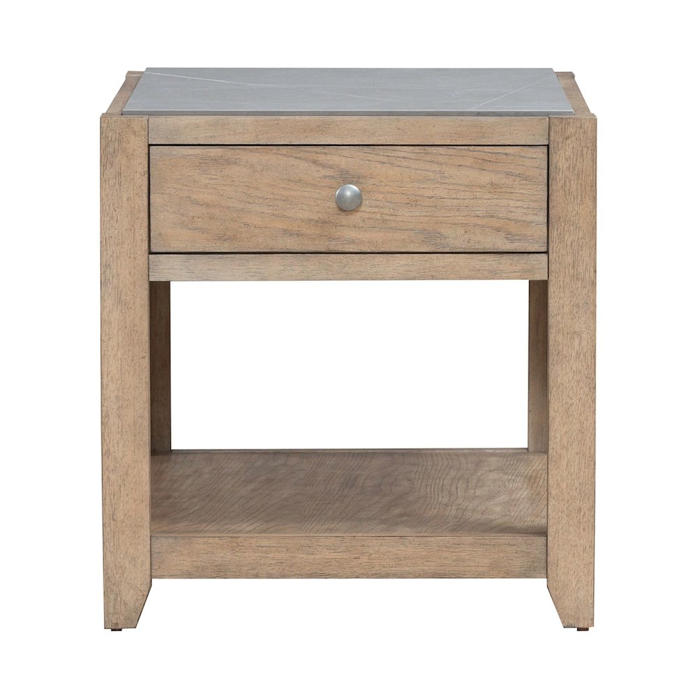 Millstone End Table with Unique Tile Top for Living Room - Nutmeg Oak Wood