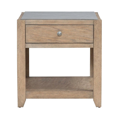 Millstone End Table with Unique Tile Top for Living Room - Nutmeg Oak Wood