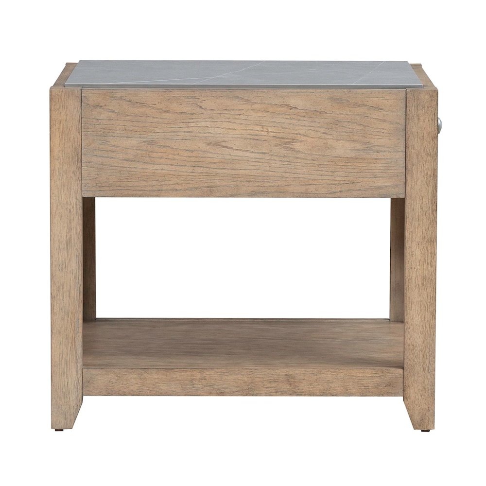Millstone End Table with Unique Tile Top for Living Room - Nutmeg Oak Wood