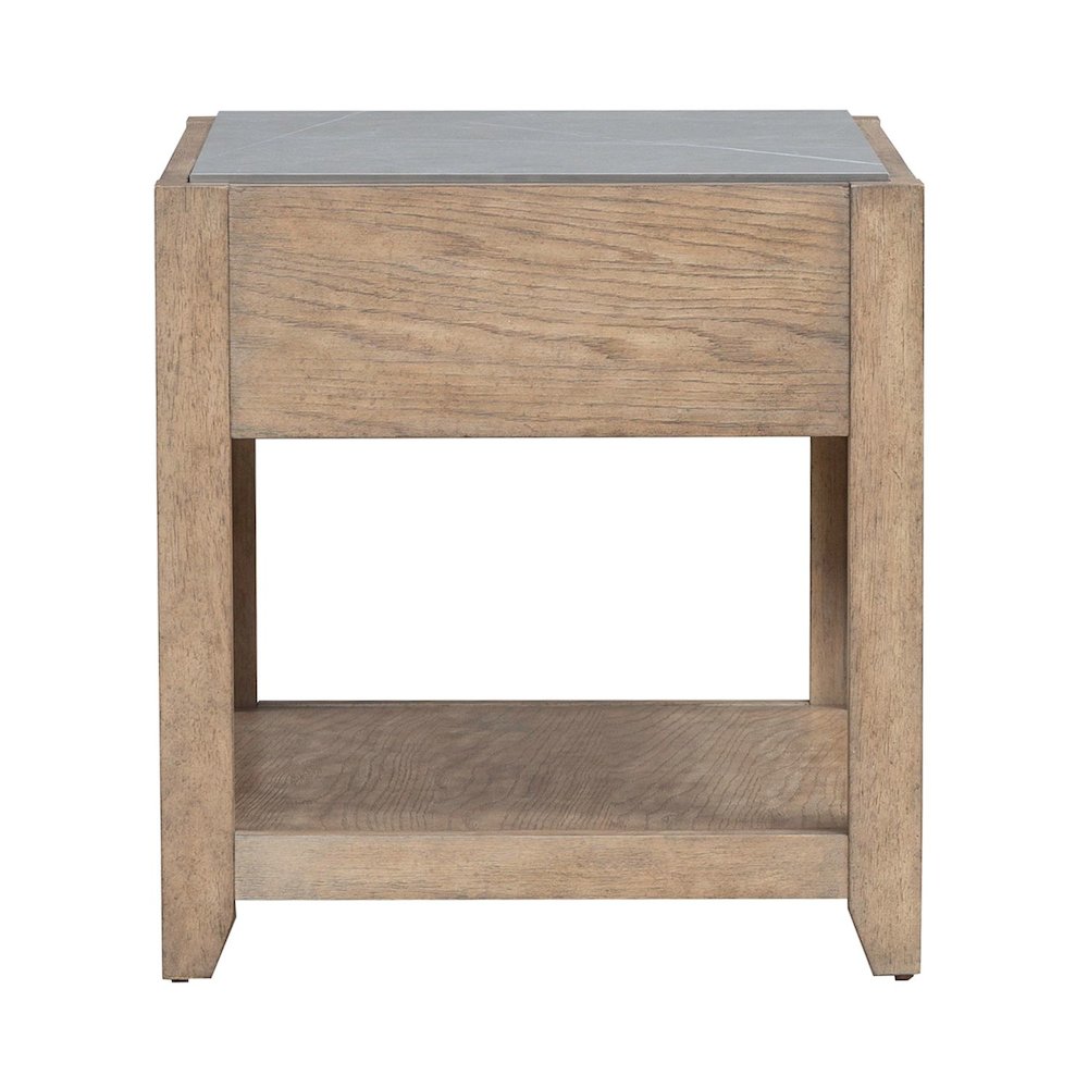 Millstone End Table with Unique Tile Top for Living Room - Nutmeg Oak Wood