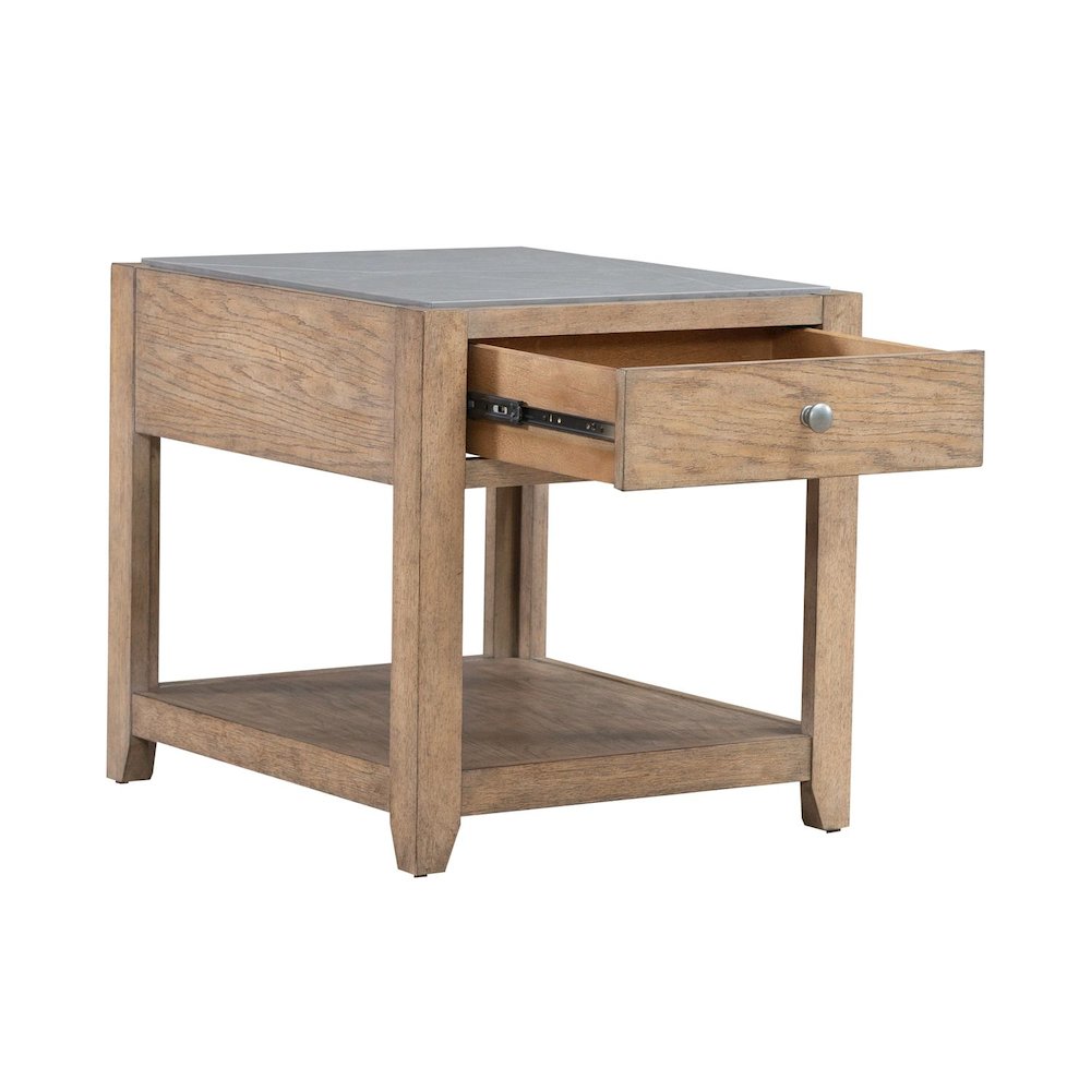 Millstone End Table with Unique Tile Top for Living Room - Nutmeg Oak Wood