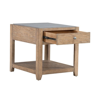 Millstone End Table with Unique Tile Top for Living Room - Nutmeg Oak Wood