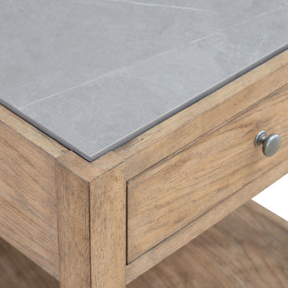Millstone End Table with Unique Tile Top for Living Room - Nutmeg Oak Wood