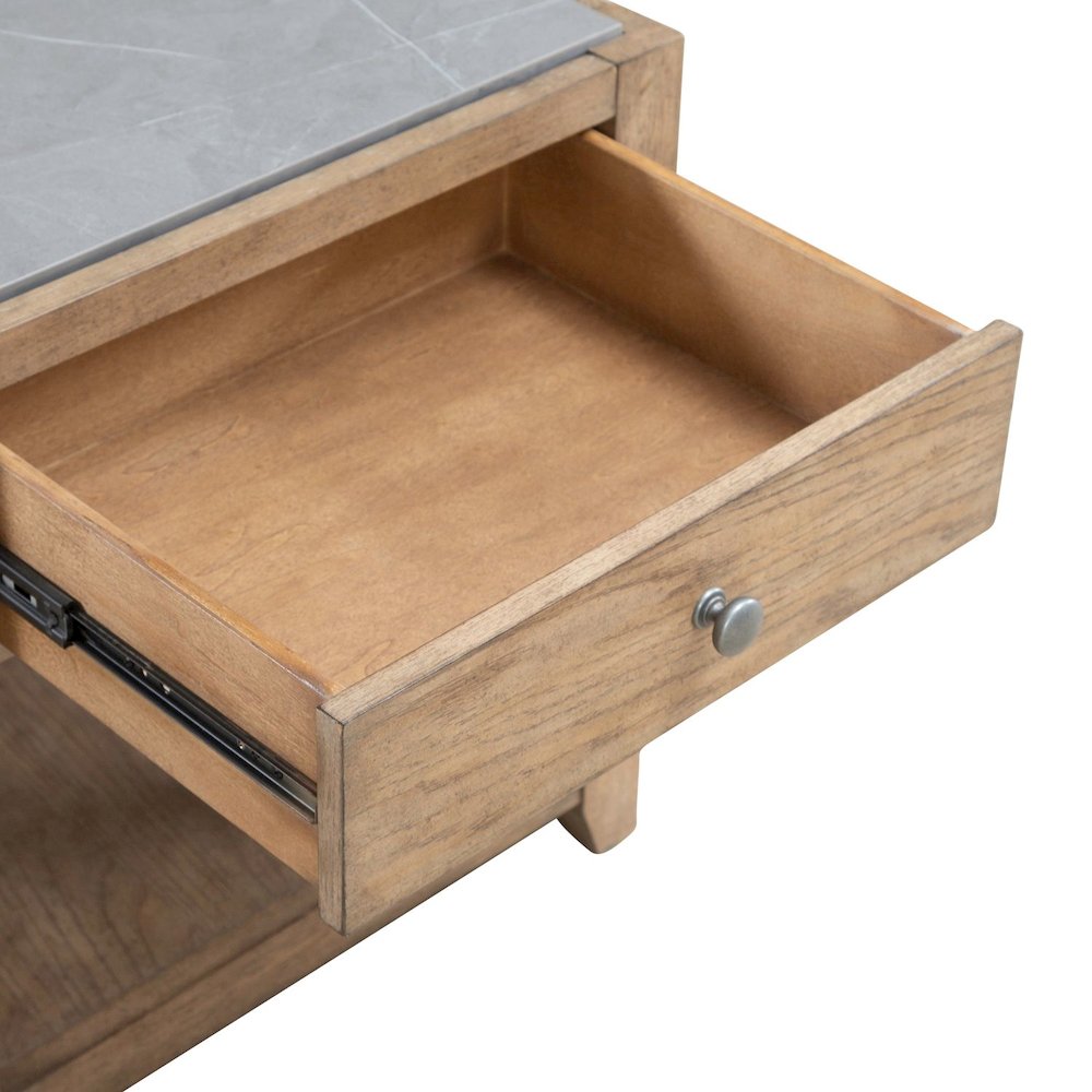 Millstone End Table with Unique Tile Top for Living Room - Nutmeg Oak Wood