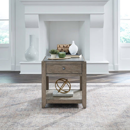 Millstone End Table with Unique Tile Top for Living Room - Nutmeg Oak Wood