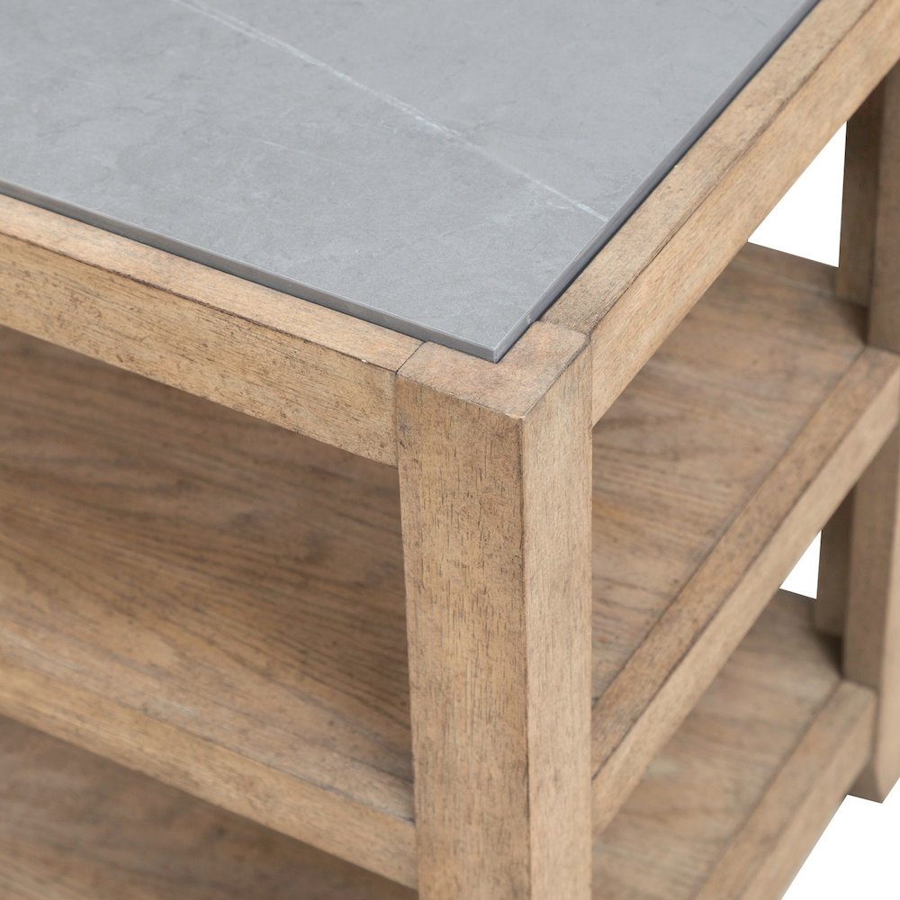 Millstone Chairside Table with Unique Tile Top for Living Room - Nutmeg Oak Wood