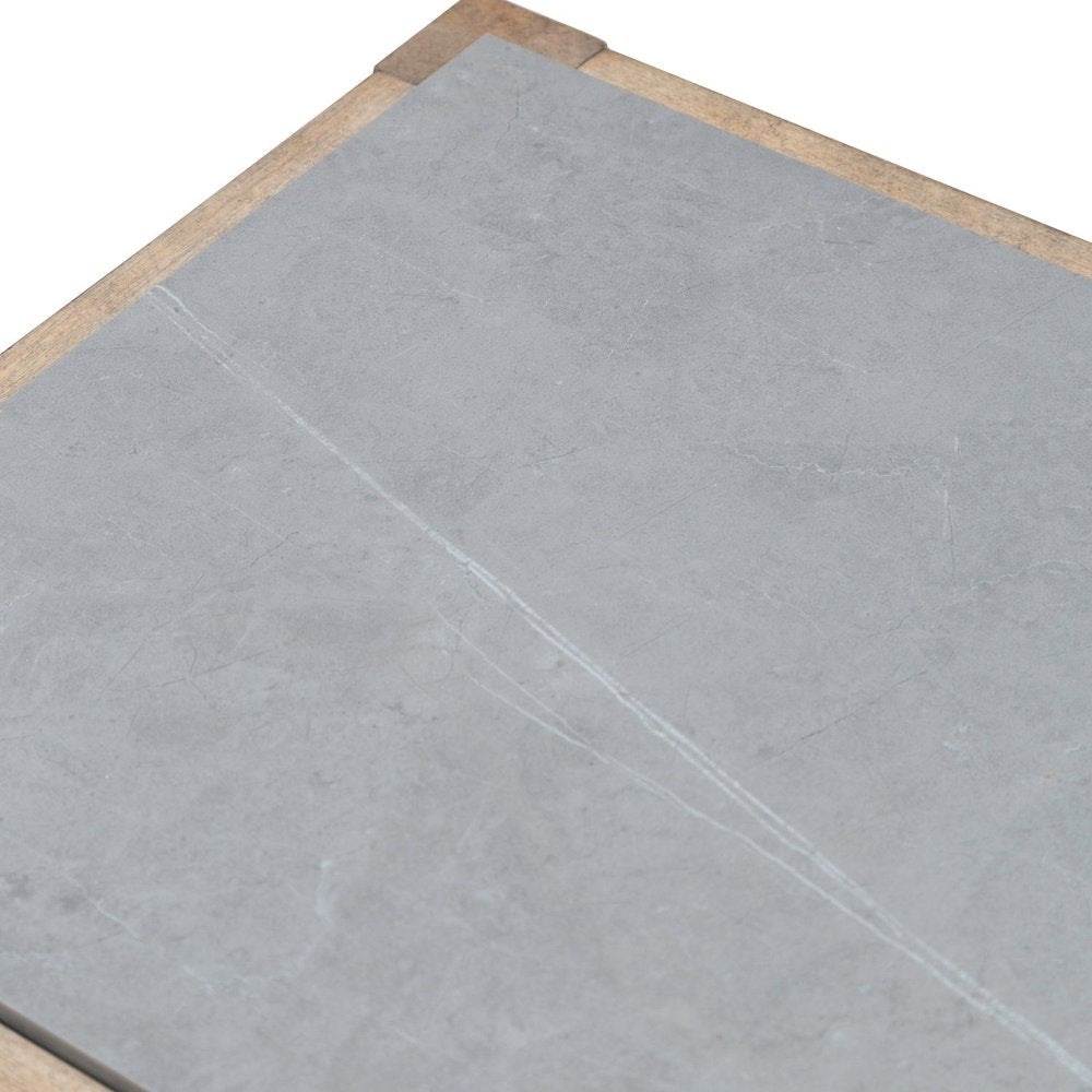 Millstone Chairside Table with Unique Tile Top for Living Room - Nutmeg Oak Wood