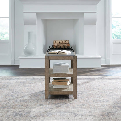 Millstone Chairside Table with Unique Tile Top for Living Room - Nutmeg Oak Wood