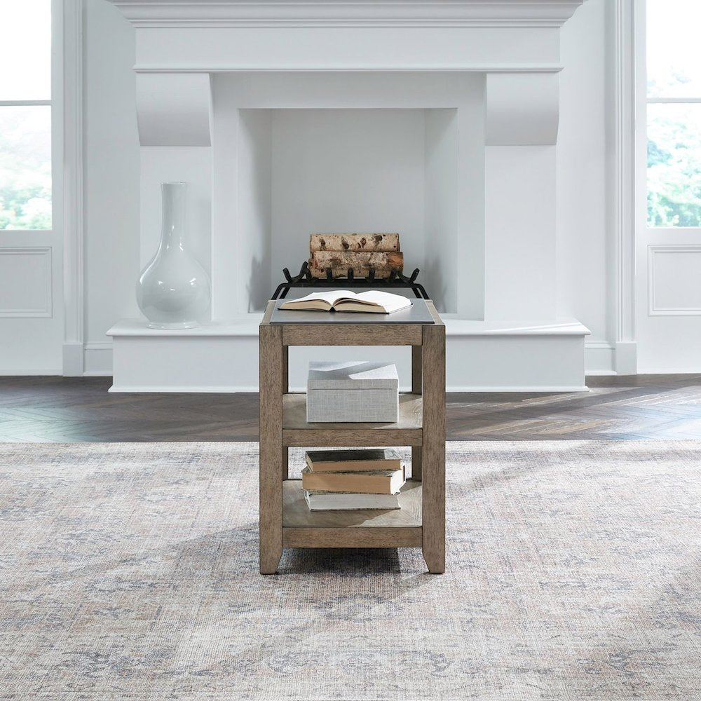 Millstone Chairside Table with Unique Tile Top for Living Room - Nutmeg Oak Wood