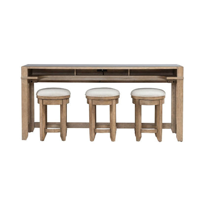 Millstone 4 Piece Set - Bar Console, 3 Stools, Charging Station, Nutmeg Oak