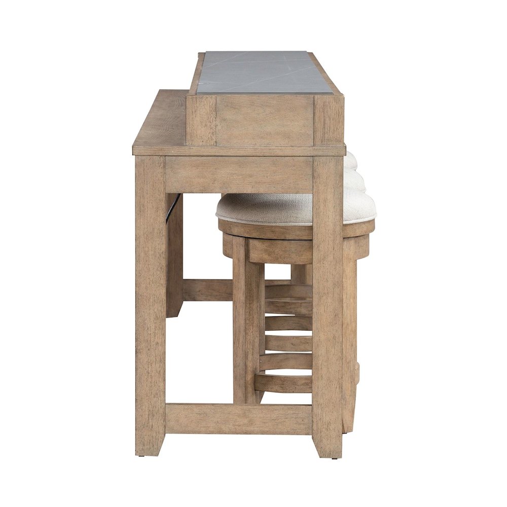 Millstone 4 Piece Set - Bar Console, 3 Stools, Charging Station, Nutmeg Oak