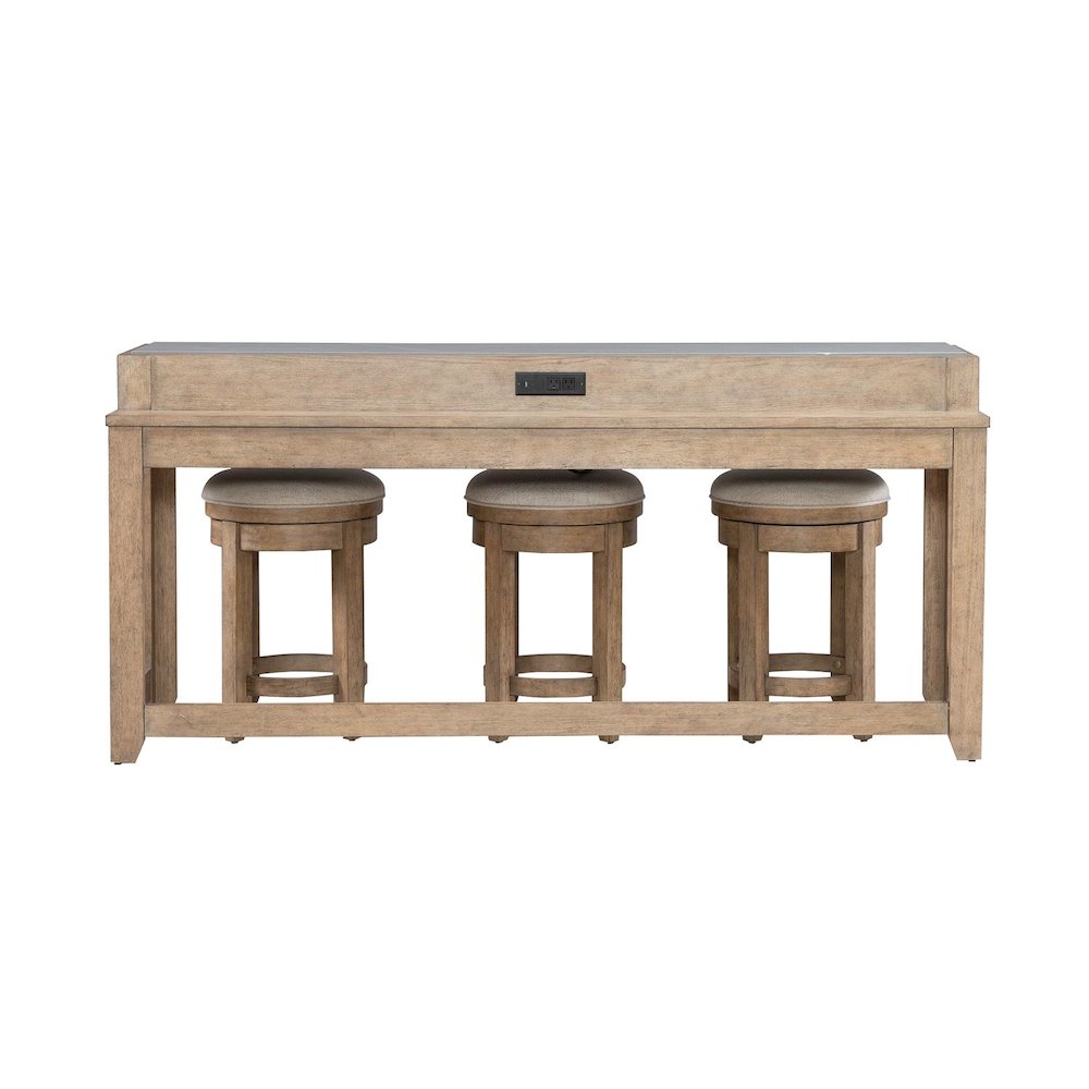 Millstone 4 Piece Set - Bar Console, 3 Stools, Charging Station, Nutmeg Oak