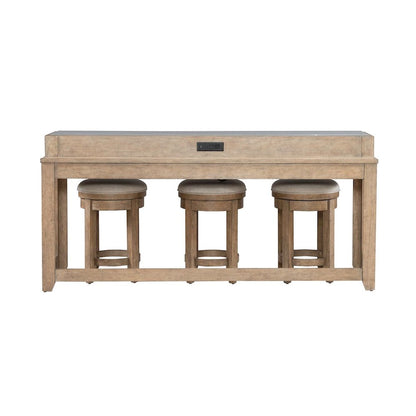 Millstone 4 Piece Set - Bar Console, 3 Stools, Charging Station, Nutmeg Oak