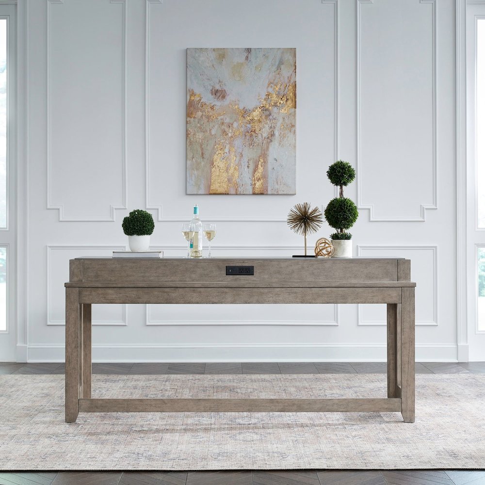 Millstone Console Bar Table, USB Charging Station - Nutmeg Oak Wood