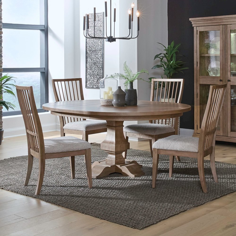 Haven Hills 5 Piece Pedestal Table Set - 4 Spindle Back Chairs, 18" Table Leaf