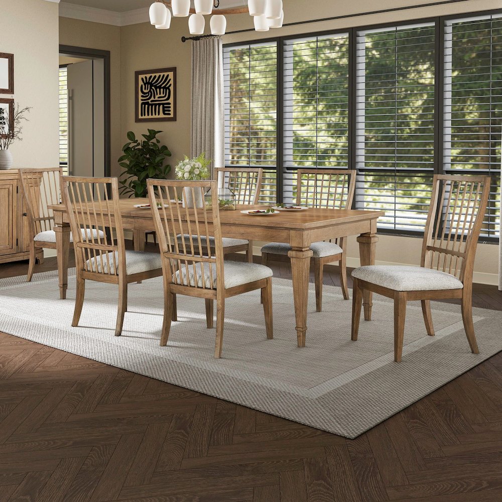 Haven Hills 7 Piece Rectangular Table Set - 6 Spindle Back Chairs, 18" Table