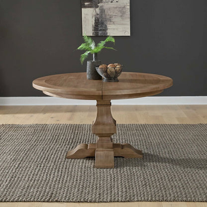 Haven Hills Round Pedestal Table with 18" Removable Leaf - Rustic Camel Beige