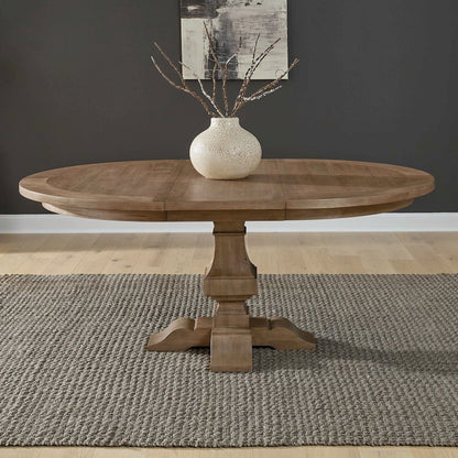 Haven Hills Round Pedestal Table with 18" Removable Leaf - Rustic Camel Beige