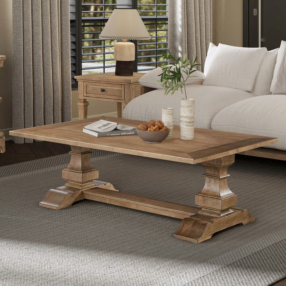 Haven Hills Rectangular Cocktail Table for Living Room - Camel Beige Birch Wood