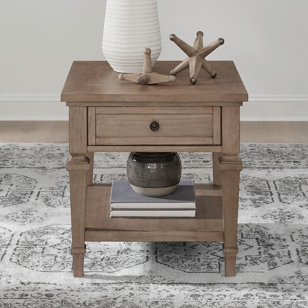 Haven Hills End Table for Living Room Traditional - Camel Beige Birch Wood