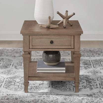 Haven Hills End Table for Living Room Traditional - Camel Beige Birch Wood