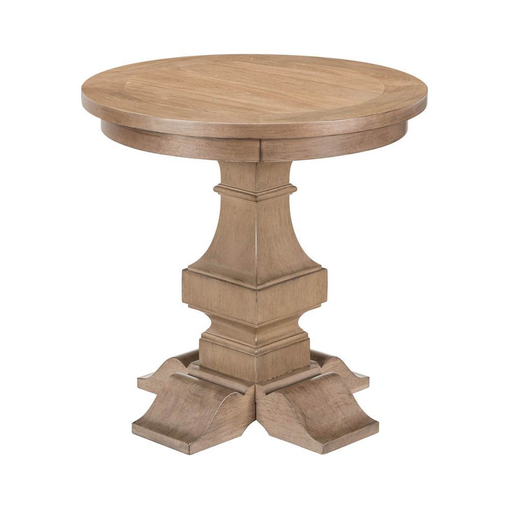 Haven Hills Round End Table for Living Room Traditional - Camel Beige Birch Wood