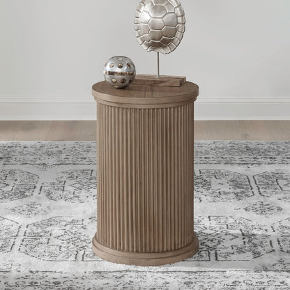 Haven Hills Round Chairside Table for Living Room - Camel Beige Birch Wood