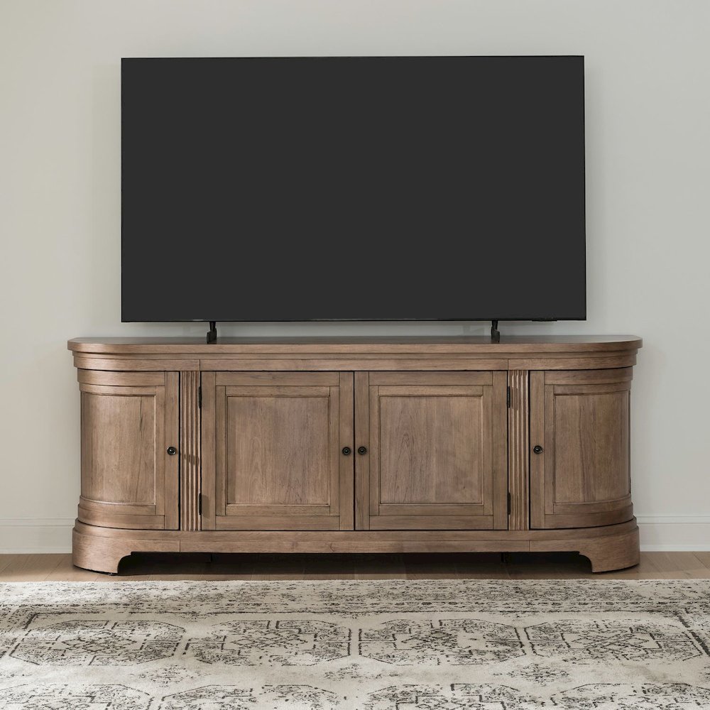 82 Inch Entertainment TV Console Adjustable Shelves - Camel Beige Birch Wood