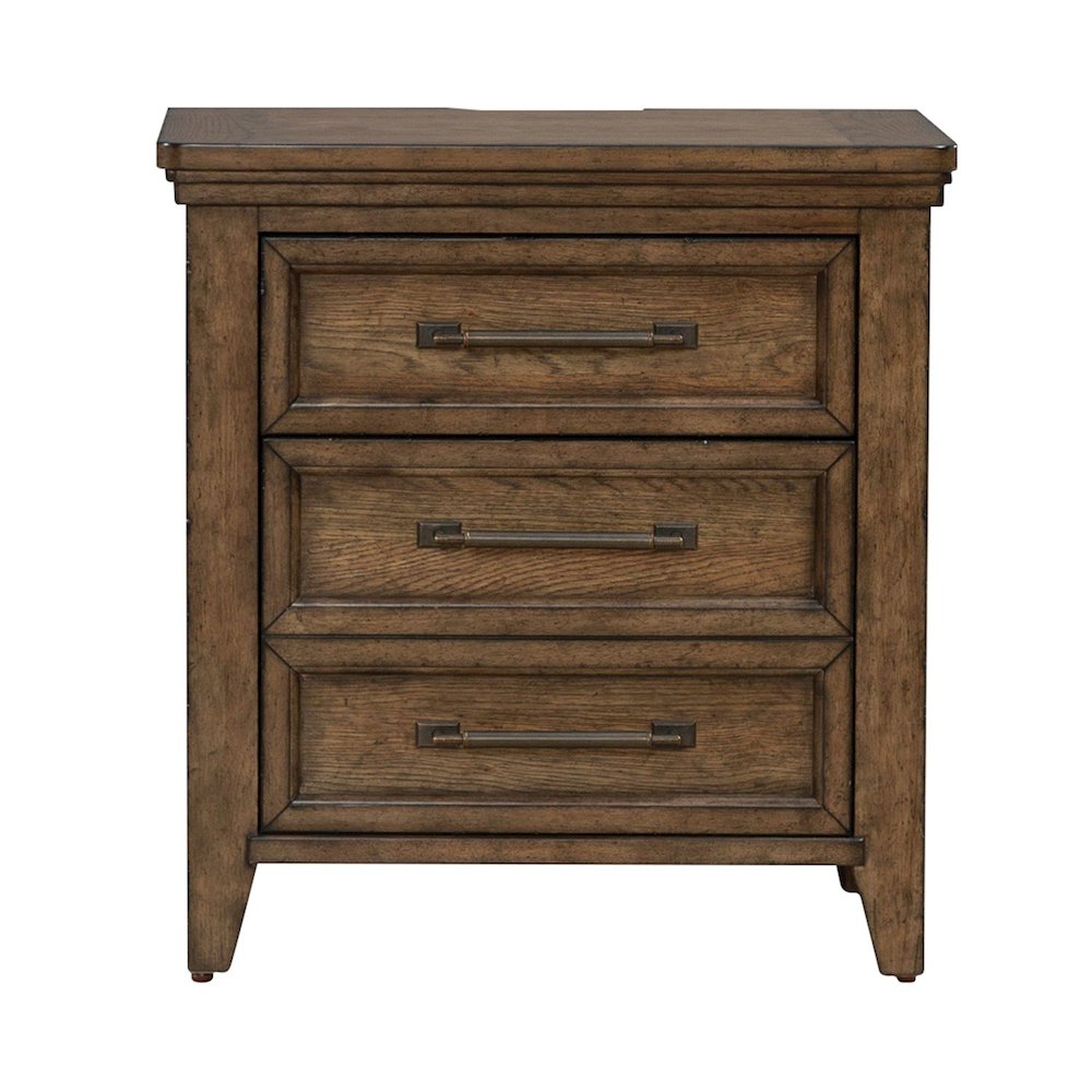 King Panel Bed, Dresser & Mirror, Night Stand Bedroom Set - Amber Brown