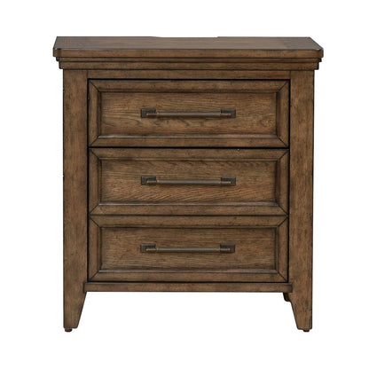 King Panel Bed, Dresser & Mirror, Night Stand Bedroom Set - Amber Brown