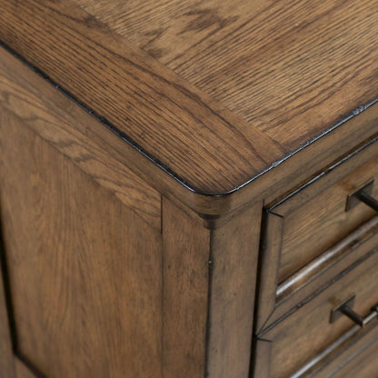 King Panel Bed, Dresser & Mirror, Night Stand Bedroom Set - Amber Brown