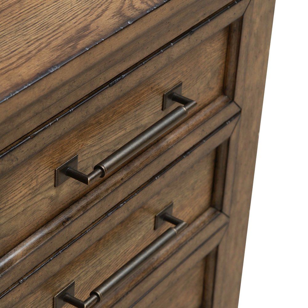 King Panel Bed, Dresser & Mirror, Night Stand Bedroom Set - Amber Brown