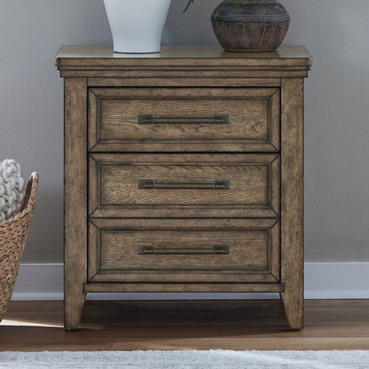 Bedroom Nightstand with AC USB Charging Station Station  - Amber Brown Wood