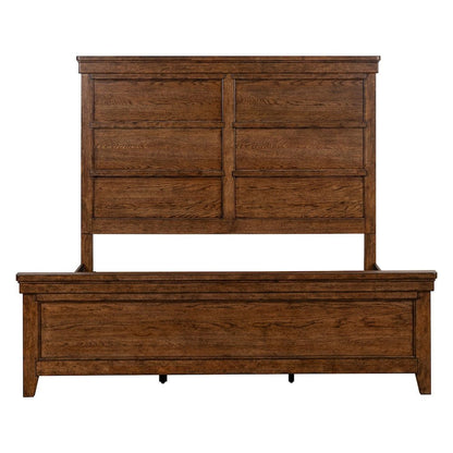 Queen Panel Bed, Dresser & Mirror Bedroom Furniture Set - Amber Brown