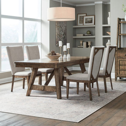 Carolina Park 5 Piece Trestle Dining Room Table with 4 Chairs Set  - Amber Brown