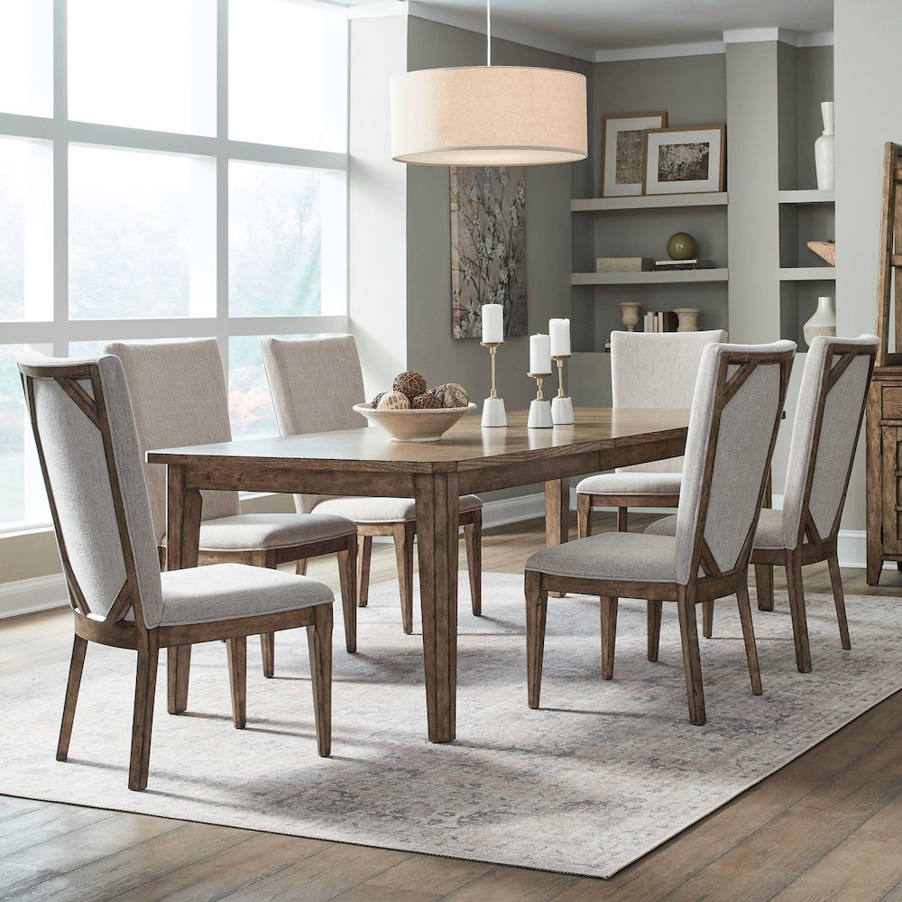 7 Piece Rectangular Dining Room Table with 6 Chairs Set  - Amber Brown