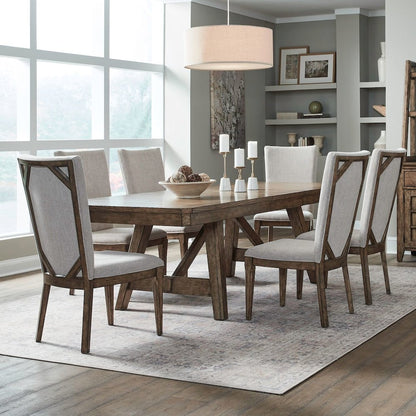 Carolina Park 7 Piece Trestle Dining Room Table with 6 Chairs Set  - Amber Brown