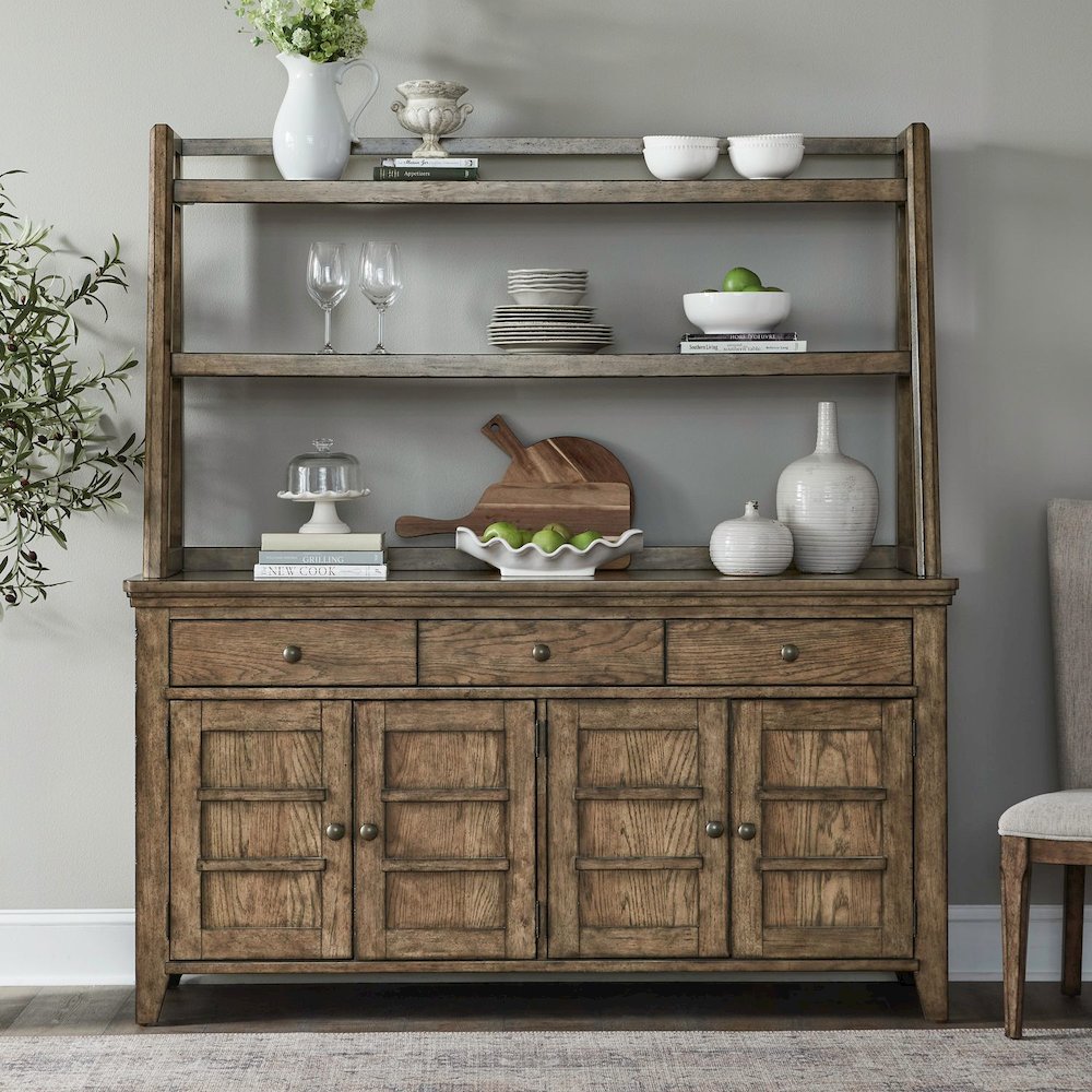 Carolina Park Server Cabinet & Hutch for Dining Room Storage - Amber Brown