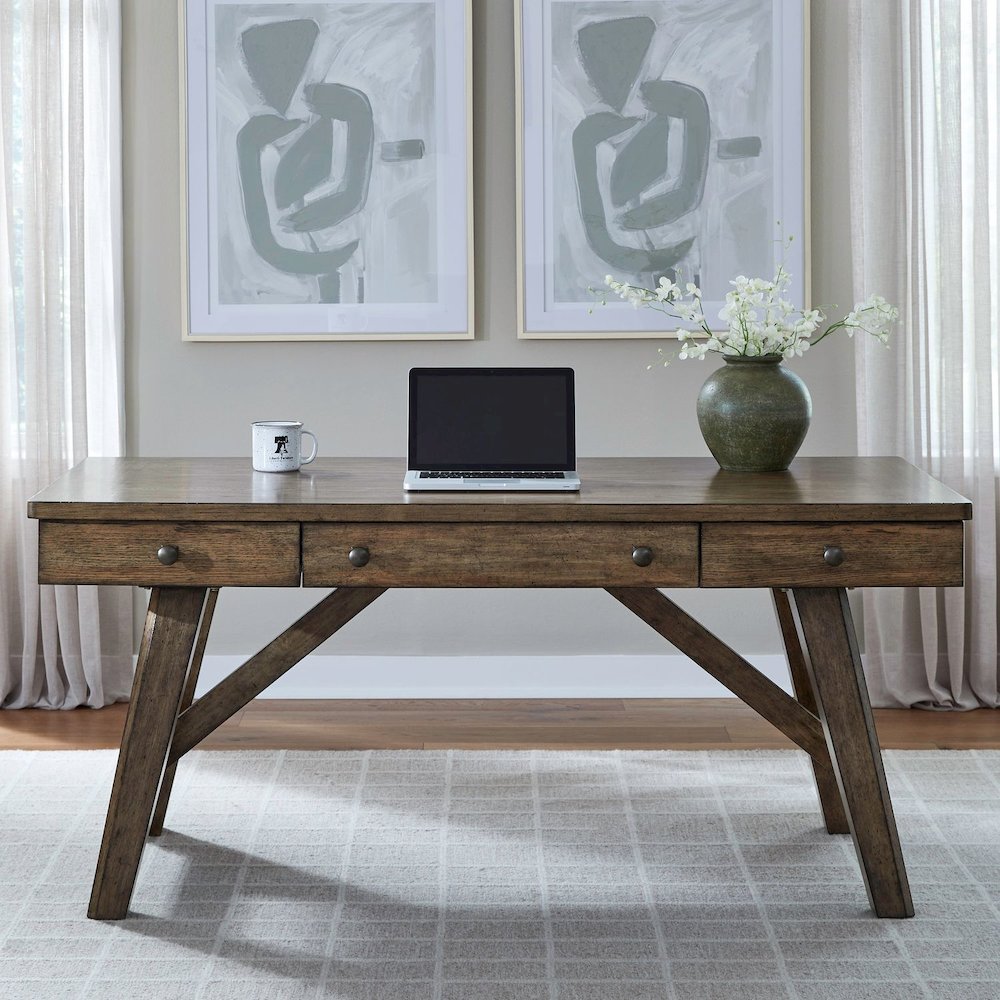 Carolina Park Writing Desk with Keyboard Tray - Amber Brown Oak Wood