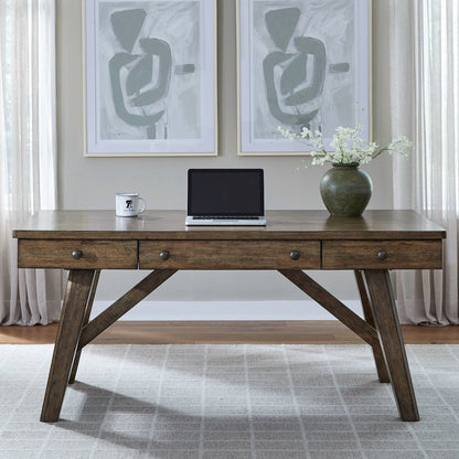 Carolina Park Writing Desk with Keyboard Tray - Amber Brown Oak Wood