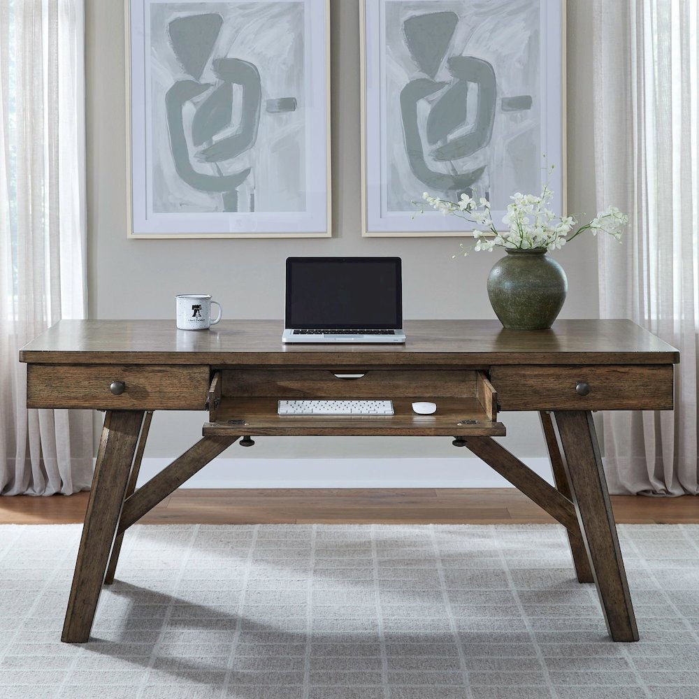 Carolina Park Writing Desk with Keyboard Tray - Amber Brown Oak Wood